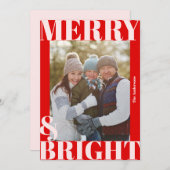 鮮やかな現代的な赤と白の楽しいクリスマス写真 シーズンカード (正面/裏面)