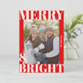 鮮やかな現代的な赤と白の楽しいクリスマス写真 シーズンカード (スタンド正面)