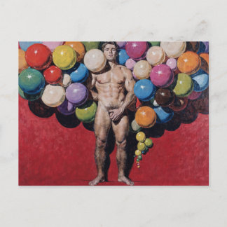 鮮やかな男性ヌードのシュルレアリスム絵画 ポストカード