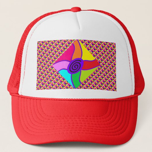 鮮やかな眩しい混色と模様のアート キャップ (正面)