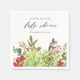 鮮やかな砂漠のサボテン 赤い花のベビーシャワー スタンダードカクテルナプキン