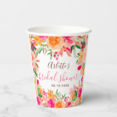 鮮やかな秋の花の水彩スタイルの華やかなブライダルシャワー 紙コップ (裏面)