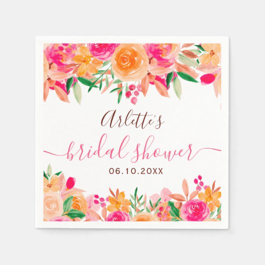 鮮やかな秋の花の水彩画 ブライダルシャワーのウェルカムメッセージ スタンダードカクテルナプキン (正面)