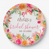 鮮やかな秋の花の水彩画 ブライダルシャワーのウェルカムメッセージ ペーパープレート (正面)