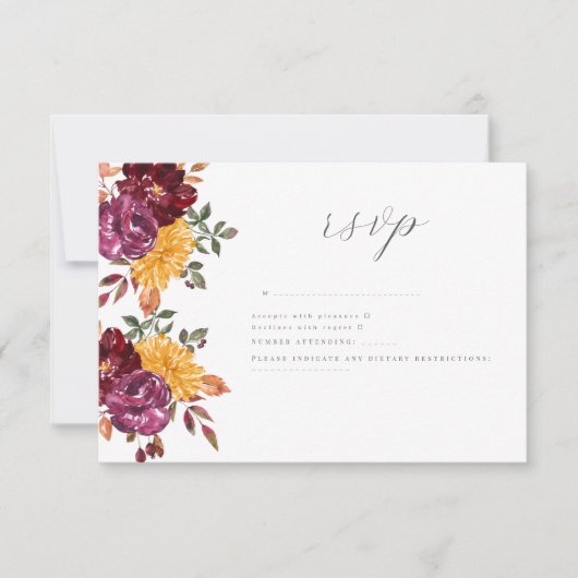 鮮やかな秋の花を大胆に水彩で描いたもの 出欠カード (正面)