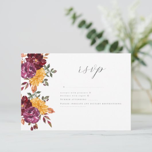 鮮やかな秋の花を大胆に水彩で描いたもの 出欠カード (スタンド正面)