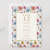 鮮やかな秋の野生の花のテーブル番号座席表 招待状 (正面)