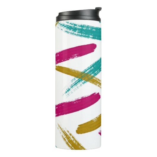 鮮やかな筆致、ターコイズ、 マゼンタ & マスタード柄 タンブラー (回転左)