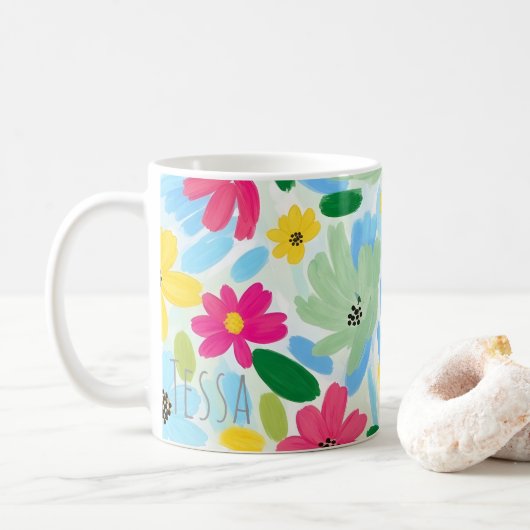 鮮やかな筆遣いの色彩豊かな植物芸術 コーヒーマグカップ (ドーナツ)