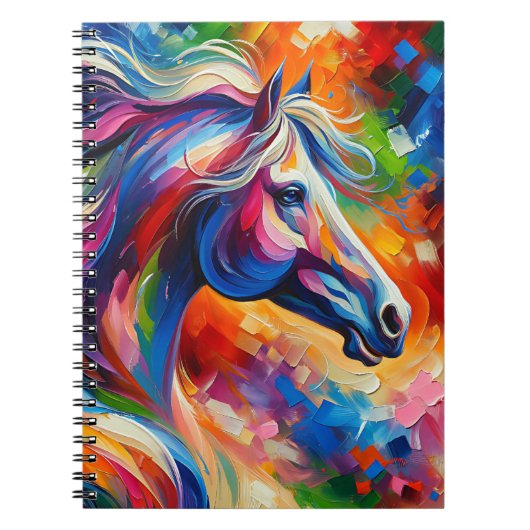 鮮やかな精神の馬 - 抽象的な色の流れのアート ノートブック (正面)