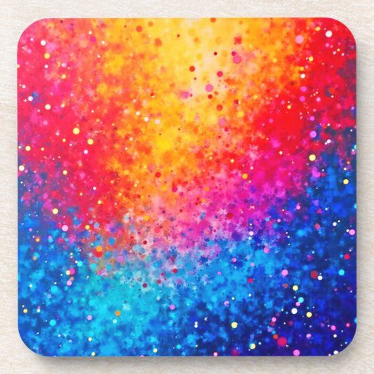 鮮やかな紙吹雪のスターバーストアート コースター (正面)