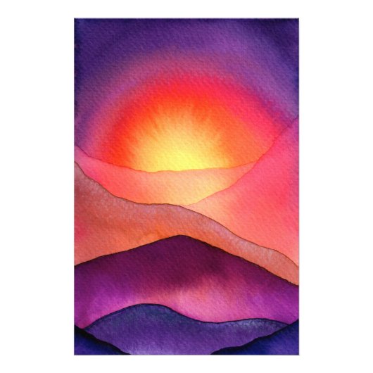 鮮やかな紫とオレンジの夕焼け フォトプリント (正面)