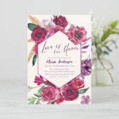 鮮やかな紫とマゼンタの愛が咲き誇る ブライダルシャワー 招待状 (スタンド正面)