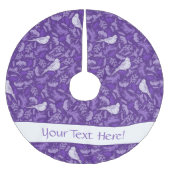 鮮やかな紫と冬の白い鳥の花柄 ブラッシュドポリエステルツリースカート (正面)