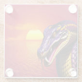 鮮やかな紫と黄色のコブラはかりで測ヘビ ガラスコースター (裏面)