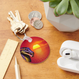 鮮やかな紫と黄色のコブラはかりで測ヘビ キーホルダー