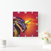 鮮やかな紫と黄色のコブラはかりで測ヘビ スクエア壁時計 (ホーム)