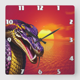 鮮やかな紫と黄色のコブラはかりで測ヘビ スクエア壁時計