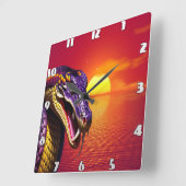 鮮やかな紫と黄色のコブラはかりで測ヘビ スクエア壁時計 (傾斜)