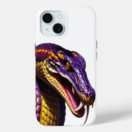 鮮やかな紫と黄色のコブラはかりで測ヘビ iPhone 15ケース
