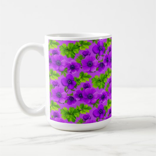 鮮やかな紫のアネモネの花 コーヒーマグカップ (左)