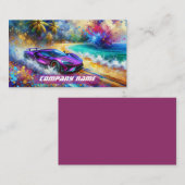 鮮やかな紫のスポーツカーがトロピカルビーチを駆ける 名刺 (正面/裏面)