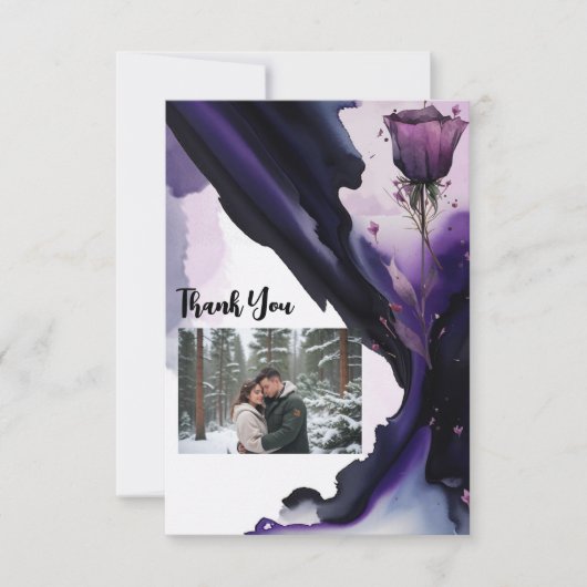 鮮やかな紫のバラのウェディング サンクス カード (正面)