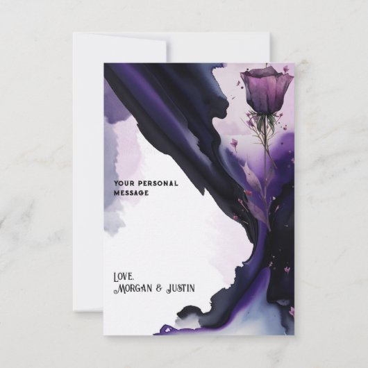 鮮やかな紫のバラのウェディング サンクス カード (裏面)