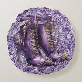 鮮やかな紫のバラ スチームパンク ラブ スロー枕 ラウンドクッション