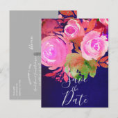 鮮やかな紫のモダンな春の花束 Save the Date 案内ポストカード (正面/裏面)