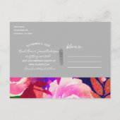 鮮やかな紫のモダンな春の花束 Save the Date 案内ポストカード (裏面)