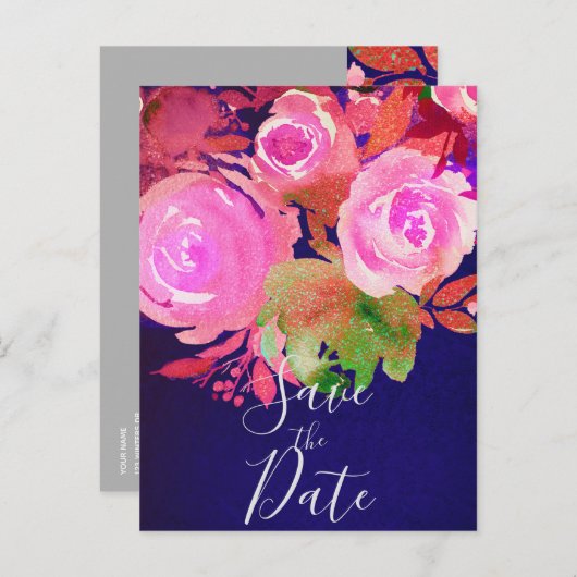 鮮やかな紫のモダン春フローラ保存日 案内ポストカード (正面/裏面)