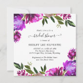 鮮やかな紫の花のエレガントなブライズシャワー 招待状 (正面)