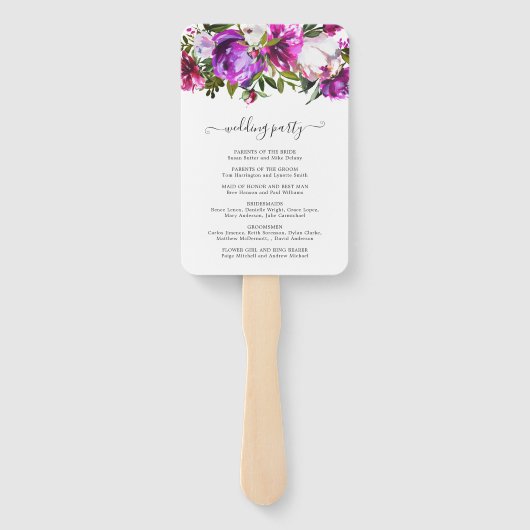 鮮やかな紫の花のエレガントな結婚式のプログラム ハンドファン (裏面)