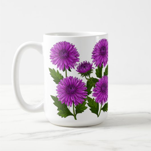 鮮やかな紫の菊の花束 コーヒーマグカップ (左)