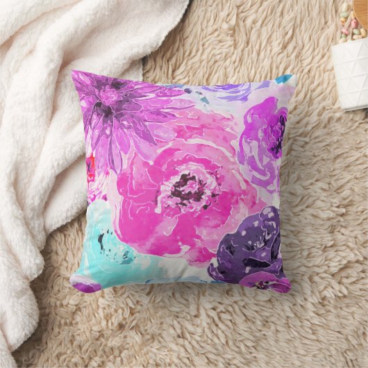 鮮やかな紫はっきりしたのフローラの花ピンク紫シック クッション (ブランケット)