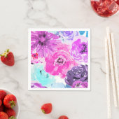 鮮やかな紫はっきりしたのフローラの花ピンク紫シック スタンダードカクテルナプキン (インサイチュ)