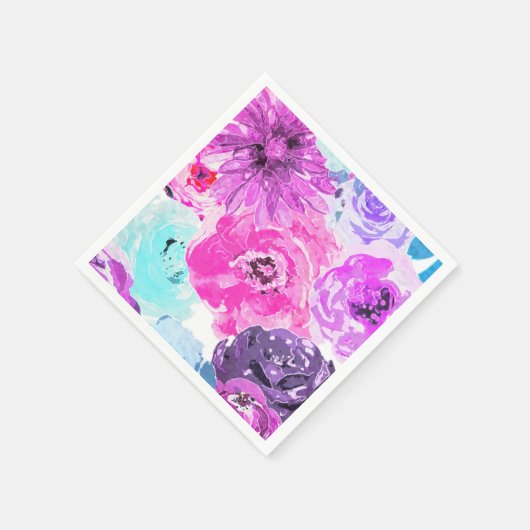 鮮やかな紫はっきりしたのフローラの花ピンク紫シック スタンダードカクテルナプキン (角)