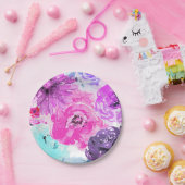 鮮やかな紫はっきりしたのフローラの花ピンク紫シック ペーパープレート (パーティー)