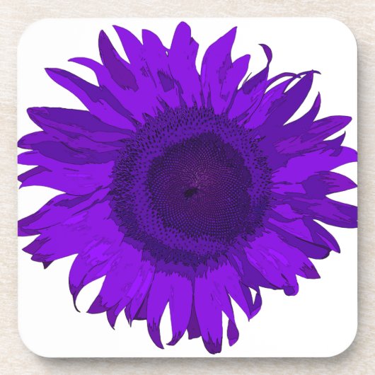 鮮やかな紫色のアーポップ・アートのトひまわりコルクコースターセット コースター (正面)