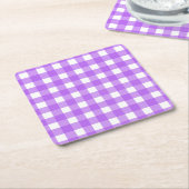 鮮やかな紫色のギンガム スクエアペーパーコースター (アングル)