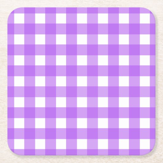鮮やかな紫色のギンガム スクエアペーパーコースター (正面)