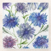 鮮やかな紫色のトウモロコシの花の畑、紫、青c ガラスコースター (正面)