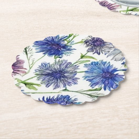 鮮やかな紫色のトウモロコシの花の畑、紫、青c ペーパーコースター (アングル)