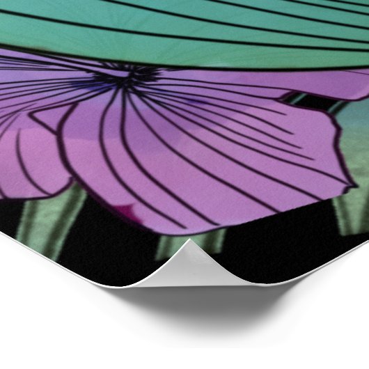 鮮やかな紫色のハイビスカス熱帯花園 ポスター (角)