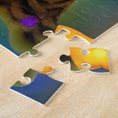 鮮やかな紫色のピンクと金ゴールドフィンチ ジグソーパズル (側面)