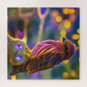 鮮やかな紫色のピンクと金ゴールドフィンチ ジグソーパズル (横)