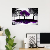鮮やかな紫色の木で反射する黒と白 ポスター (ホームオフィス)