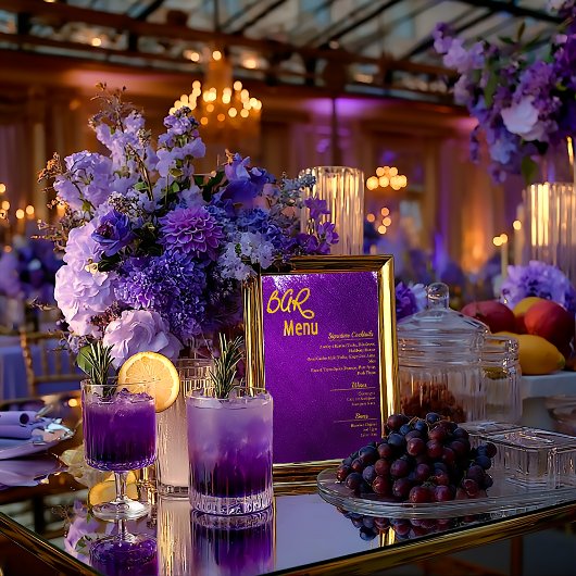 鮮やかな紫色の結婚バーメニュー光沢ポスター ポスター