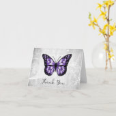 鮮やかな紫色の蝶サンキューカード カード (黄色い花)
